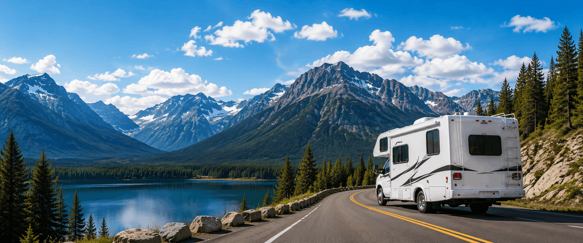 Open road through scenic landscape